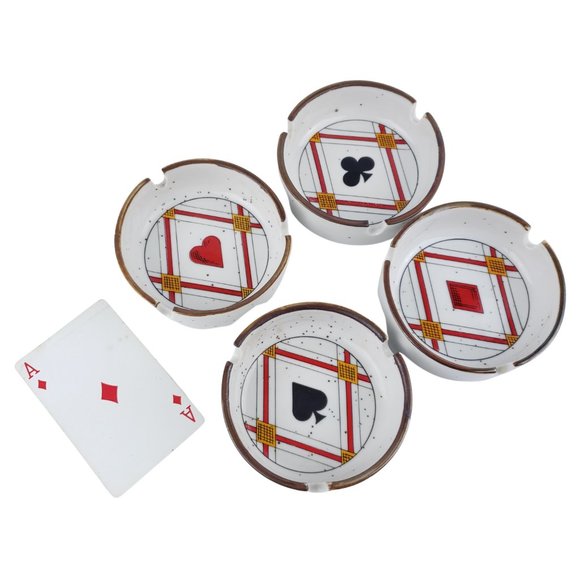 Federal Glass Co Ash Tray Set of 4 Playing Card Suits #S-274 Vintage Round - Picture 1 of 9